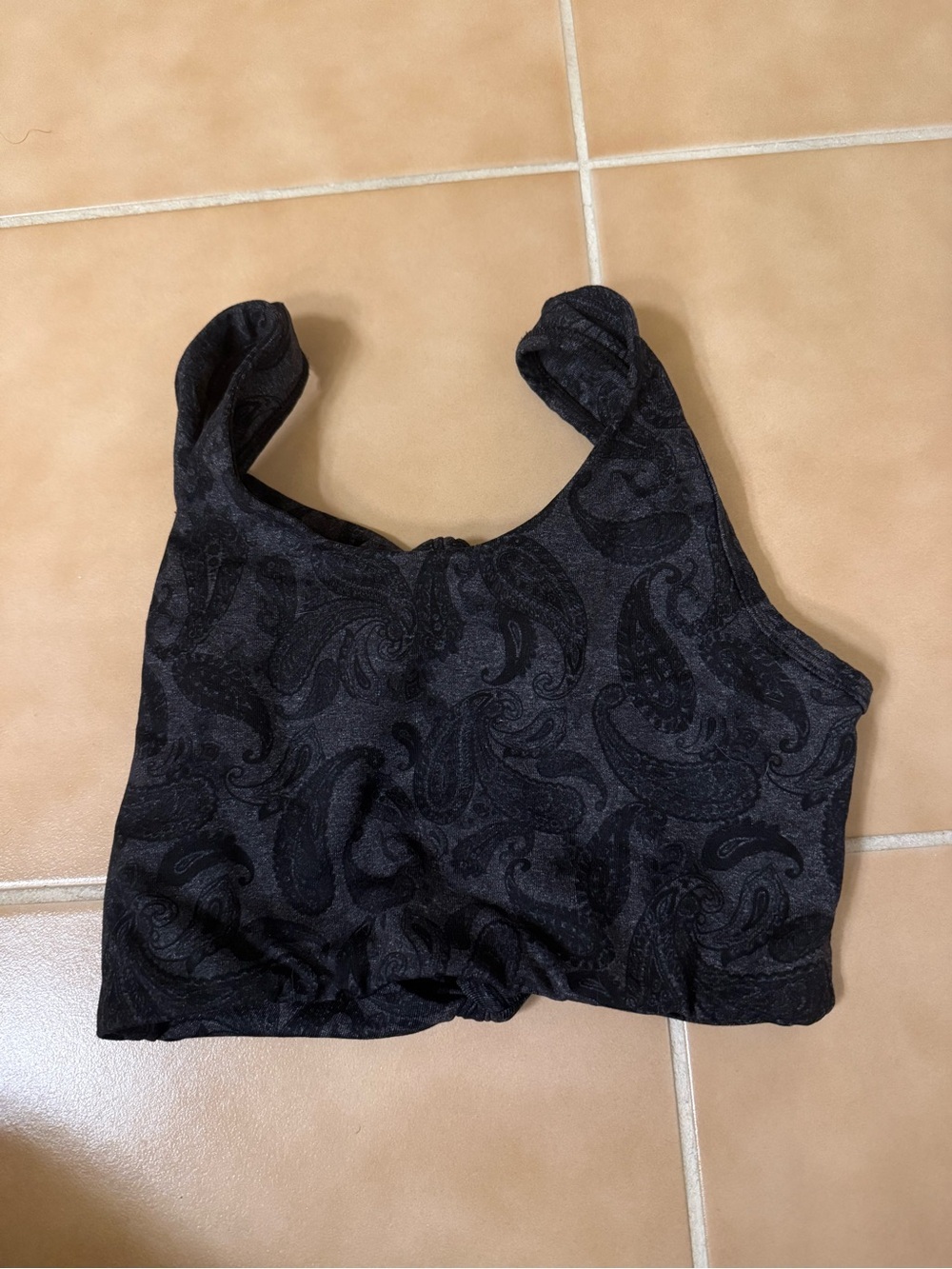 Paisley-Textured Black Light Support Sports Bra